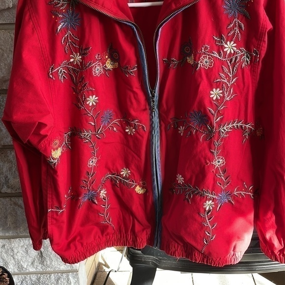 Koret City Blues flora embroidered jacket red sz small - Picture 4 of 10
